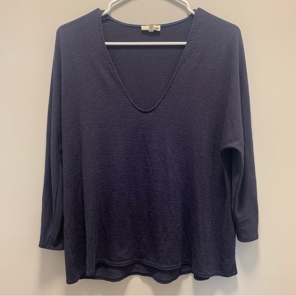 Aritzia Wilfred Free V Neck Sweater Lightweight Blue Rayon Blend - Picture 1 of 9